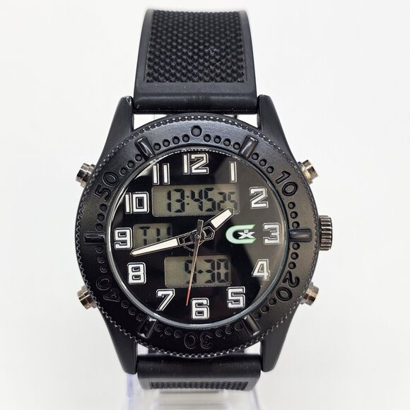Men CX2 Croton Sport Black Tone Silicone Analog Digital Watch 46MM New Batteries - Picture 1 of 14